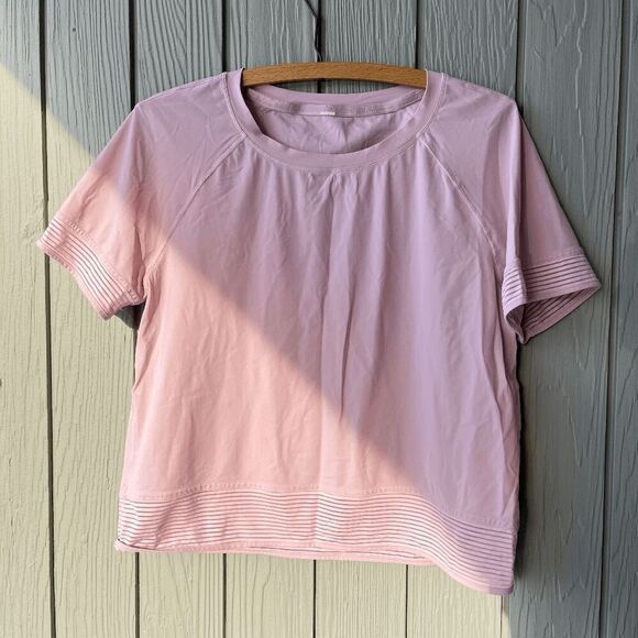 Lululemon Stripe In Stride Short Sleeve Tee - Petals Pink - Picture 1 of 9
